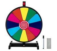 COSTWAY Ruleta de La Suerte de Mesa Giratoria de 38 CM, Ruleta de Juego con Marcador Borrable, Borrador, Base Antideslizante, Superficie de Pizarra Borrable, 12 Ranuras (15 Pulgadas)
