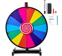 COSTWAY Ruleta de La Suerte, Ruleta de Juego con Soporte Que Puede Escribir y Limpiar con Pluma Borrable para Fiesta Juguete, Rueda de la Fortuna (24 Pulgadas)