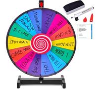 COSTWAY Ruleta de La Suerte, Ruleta de Juego con Soporte Que Puede Escribir y Limpiar con Pluma Borrable para Fiesta Juguete, Rueda de la Fortuna (18 Pulgadas)