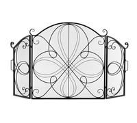 COSTWAY Salvachispas Plegable para Chimenea de 151 x 83 cm, Pantalla de Chimenea de 3 Paneles con Patrón Floral, Valla de Chimenea de Metal Resistente para la Sala de Estar