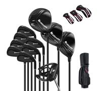 COSTWAY Set Completo de Palos de Golf y Bolsa, Bolsa de Golf Portátil con Soporte, Driver #1 460CC, Fairway #3, Híbrido #4 y 3 Fundas, Hierros #6-SW, Putter y Funda para Lluvia, Diestros, Hombre (2)