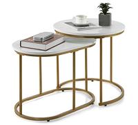 COSTWAY Set de 2 Mesas Bajas Modernas de Nido, Set Mesitas de Mármol, Mesita de Baja de Sofá, Mesitas Redondas Apilables para Salón Habitación Piso Dormitorio, Fácil de Montar, Mármol y Oro
