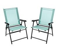COSTWAY Set de 2 Sillas de Jardin Plegable, Silla Plegable Camping con Respaldo de Tela y Resabrazos, 2 Sillas Terraza Exterior, 65 x 60 x 93 cm, Terraza, Patio Trasero, Piscina Camping (Azul Cielo)