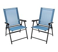COSTWAY Set de 2 Sillas de Jardin Plegable, Silla Plegable Camping con Respaldo de Tela y Resabrazos, 2 Sillas Terraza Exterior, 65 x 60 x 93 cm, Terraza, Patio Trasero, Piscina Camping (Azul)