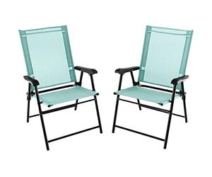 COSTWAY Set de 2 Sillas de Jardin Plegable, Silla Plegable Camping con Respaldo de Tela y Resabrazos, 2 Sillas Terraza Exterior, 65 x 60 x 93 cm, Terraza, Patio Trasero, Piscina Camping (Azul Cielo)