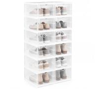 COSTWAY Set de 2 Zapatero Modular con 6 Compartimentos, Cajas de Almacenamiento Plegables de Plástico para Zapatillas con Puerta Frontal Abatible,Zapateros Estrechos para Entradas y Pasillos