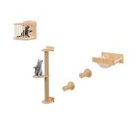 COSTWAY Set de Pared de Escalada para Gatos, 5PCS Estante de Escalada para Gatos de Pared, con Árbol de 3 Niveles, Hamaca, Poste y Alfombras