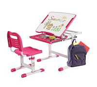 COSTWAY Set Escritorio y Silla para Niños, Set Mesa con Altura Regulable para Niños y Superficie Inclinable, Cajón Extraíble, Gancho de Metal, Set de Escritorio y Silla para Niños y Niñas (Rosa)