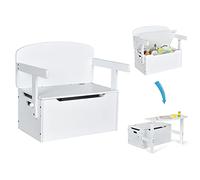 COSTWAY Set Mesa Actividad para Niños, Set 3 en 1 Mesa y Silla con Caja para Juguetes y Palo Neumático, Banco de Madera para Guardería Cuarto para Actividades Artísticas, de 3 a 7 años (Blanco)
