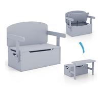 COSTWAY Set Mesa Actividad para Niños, Set 3 en 1 Mesa y Silla con Caja para Juguetes y Palo Neumático, Banco de Madera para Guardería Cuarto para Actividades Artísticas, de 3 a 7 años (Gris)