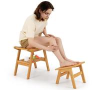 COSTWAY Set Taburete de Bambú para Ducha y Reposapiés, Taburete Organizador Baño, Taburete Ducha con Repisa Abajo, Sólido Asiento para Ducha, Ideal para Uso Interno y Externo
