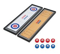 COSTWAY Shuffleboard y Curling de Mesa, 2 en 1 Juego de Mesa Combinada de Madera con 8 Discos, Juego de Tejo Portátil de Shuffleboard, Game Sets de Doble Cara para Adultos Niños