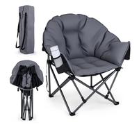 COSTWAY Silla Camping Plegable XXL, Sillón Aclchado Grande, Estructura Metálica, Portavasos, Bolsa de Transporte, Silla Exterior Portátil Playa Picnic Pesca, Carga 227 kg, 74 x 90 x 99 cm (Gris)