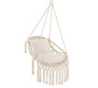COSTWAY Silla Colgante Exterior/Interior con Flecos, Hamaca Colgante con 2 Cojines De Asiento Suaves, Cuerda y Cadena para Colgar, Columpio para Dormitorio, Patio, Patio Trasero, Máximo 150 Kg