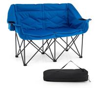 COSTWAY Silla de Camping Plegable, Sillón Gran Tamaño para 2 Personas con Estructura Metálica, Portavasos, Bolsillos, Bolsa de Transporte, Silla Acolchada para Picnic Pesca Playa, Carga 300 kg (Azul)