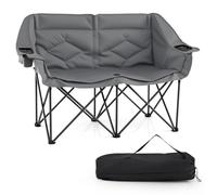 COSTWAY Silla de Camping Plegable, Sillón Gran Tamaño para 2 Personas con Estructura Metálica, Portavasos, Bolsillos, Bolsa de Transporte, Silla Acolchada para Picnic Pesca Playa, Carga 300 kg (Gris)