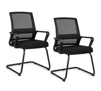 COSTWAY Silla de Conferencia, Silla de Reunión con Base Resistente Forma de Trineo, Sillas Cantilever Respaldo Ergonómico y Asiento Acolchado, Soporte Lumbar Regulable y Reposabrazos (2,Estilo 2)