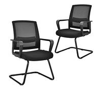 COSTWAY Silla de Conferencia, Silla de Reunión con Base Resistente Forma de Trineo, Sillas Cantilever Respaldo Ergonómico y Asiento Acolchado, Soporte Lumbar Regulable y Reposabrazos (estilo1, 2)