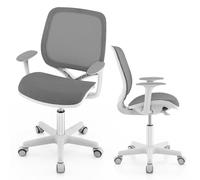 COSTWAY Silla de Escritorio para Niños, Silla Infantil Giratoria para Computadora con Altura Ajustable, Ruedas con Freno, Reposabrazos Lisos, Silla Ergonómica de Estudio para Niño (Gris)