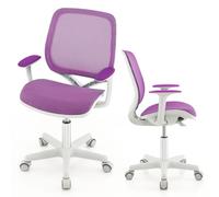 COSTWAY Silla de Escritorio para Niños, Silla Infantil Giratoria para Computadora con Altura Ajustable, Ruedas con Freno, Reposabrazos Lisos, Silla Ergonómica de Estudio para Niño (Morado)