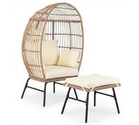 COSTWAY Silla Huevo de Ratán PE con Otomana, Asiento para Interior y Exterior con Cómodos Cojines y Almohadas, Reposapiés, Silla Cesta Extragrande para Balcón, Piscina, Porche, Salon