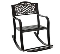 COSTWAY Silla Mecedora de Aluminio Fundido, Mecedora Exterior con Reposapiés, Respaldo y Reposabrazos Curvos, Sillon Jardin Terraza Exterior, 102 x 62,5 x 89 cm, Marrón Antiguo, Carga 150kg