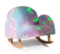 COSTWAY Silla Mecedora para Niños, Mecedora Infantil Acolchada de Franela con Patas de Madera de Álamo, Patrones Que Brillan en la Oscuridad, Respaldo Curvado, Sillón Cómodo para Dormitorio, Salon