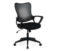 COSTWAY Silla Oficina Ergonómica Malla, Silla Escritorio para Ordenador con Reposabrazos, Cojín Acolchado y Respaldo Transpirable Tipo Mariposa, Cadeira de Escritorio Giratoria Ajustable (Negro)