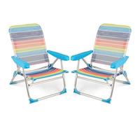 COSTWAY Silla Playa Plegable, Tumbona Playa con 4 Posiciones, Portavasos, Bolsillos de Almacenamiento, Correas de Hombro, Soporte para Toallas, Silla Reclinable Baja 150kg (Arcoiris 1,2)
