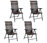 COSTWAY Sillas Plegables en Ratán para Patio, Sillas Portátiles de Mimbre para Camping, Silla Plegable con Respaldo Alto Regulable 5 Posiciones Jardín Balcón 58 x 69 x 112 cm (4 Unidad)
