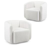 COSTWAY Sillón de Salón Giratorio 360°, Sillón para Leer Tapizado en Sherpa con Respaldo Curvado y Descansabrazos, Sillones Modernos de Salón con Forma de Calabaza para Sala de Estar, Dormitorio