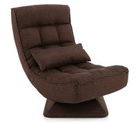 COSTWAY Sillón Lectura en 4 Posiciones, Silla de Sofá de Salón Perezoso con Base Giratoria, Marco de Metal con Almohada Lumbar, Silla de Videojuegos Plegable para Leer/Descansar, sin Montaje (Marrón)