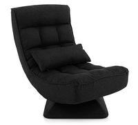 COSTWAY Sillón Lectura en 4 Posiciones, Silla de Sofá de Salón Perezoso con Base Giratoria, Marco de Metal con Almohada Lumbar, Silla de Videojuegos Plegable para Leer/Descansar, sin Montaje (Negro)