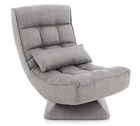 COSTWAY Sillón lectura en 4 Posiciones, Silla de Sofá Perezoso (Gris) | con Base Giratoria, Marco de Metal con Almohada Lumbar, Silla de Videojuegos Plegable para Leer/Descansar, sin Montaje