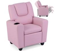 COSTWAY Sillón Reclinable para Niños, Sillón Reclinable con Portavasos y Reposapiés Ajustable para Sala de Estar y Área de Juegos, Silla para Niños de 3+ Años (Rosa)