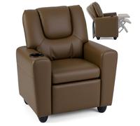 COSTWAY Sillón Reclinable para Niños, Sillón Reclinable con Portavasos y Reposapiés Ajustable para Sala de Estar y Área de Juegos, Silla para Niños de 3+ Años (Marrón)