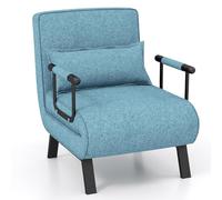 COSTWAY Sofá Cama Convertible, Silla de Dormir Individual Tri-Fold con Respaldo Ajustable de 6 Posiciones, Cojín Desmontable y Asiento Tapizado, Estructura Metálica Plegable para Hogar (Azul y Verde)