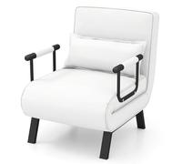 COSTWAY Sofá Cama Convertible, Silla de Dormir Individual Tri-Fold con Respaldo Ajustable de 6 Posiciones, Cojín Desmontable y Asiento Tapizado, Estructura Metálica Plegable para Hogar (Blanco)