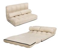 COSTWAY Sofá de suelo ajustable, sofá cama perezoso plegable de 6 posiciones con funda de tela desmontable, ante duradero y 2 almohadas para dormitorio, salón, balcón, carga máxima de 150 kg (Beige)