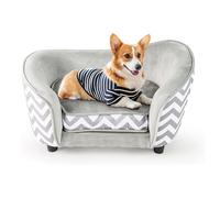 COSTWAY Sofá para Mascotas, Cama Suave de Terciopelo con Cojín Acolchado, Funda Lavable Extraíble, Respaldo Curvo y Reposabrazos, Ideal para Perros y