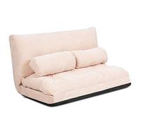 COSTWAY Sofá Regulable a RAS de Suelo, Sofá Cama Multifuncional Regulable en 6 Posiciones con 2 Almohadas, Sofá Duradero y Estable con Forro en Ante para Dormitorio/Salón/Balcón (Beige)