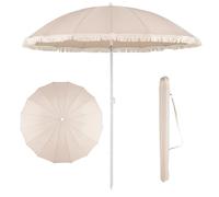 COSTWAY Sombrilla de Playa con Flecos, 200 cm Sombrilla Terraza Exterior con 12 Varillas, Ángulo de Inclinación Ajustable, Protección Solar, Parasol Bohemio Exterior Jardín Patio Piscina (Beige)
