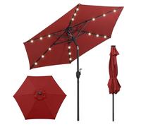 COSTWAY Sombrilla Terraza Exterior 230 cm, Sombrilla Jardin Exterior Resistente con Sistema de Inclinación con Botón, Manivela, Techo Ventilado, Parasol Jardin para Patio (Con luces,Vino)