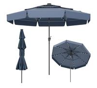 COSTWAY Sombrilla Terraza Exterior 3M, Parasol Jardin Solar con 32 Luces LED, Parte Superior Ventilada de 3 Niveles, Volantes, Ajuste de Inclinación 35°, Manivela, 8 Varillas (Azul)