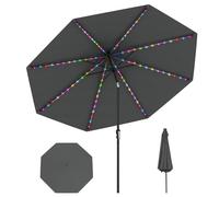 COSTWAY Sombrilla Terraza Exterior 3x3 m, Parasol Jardin con 96 Luces LED, 9 Modos, Ajuste de Inclinación 35°, Manivela, 8 Varillas, Tapa Ventilada, Sombrilla para Patio (Gris-Luz Multicolor, Ø300 cm)