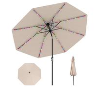 COSTWAY Sombrilla Terraza Exterior 3x3 m, Parasol Jardin con 96 Luces LED, 9 Modos, Ajuste de Inclinación 35°, Manivela, 8 Varillas, Tapa Ventilada, Sombrilla para Patio(Beige-Luz Multicolor, Ø300 cm)