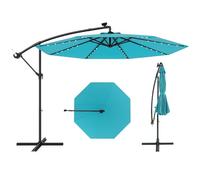 COSTWAY Sombrilla Terraza Exterior 3x3, Parasol Excentrico con 40 Luces LED Solar, Base Cruzada, Ajuste de Inclinación y Manivela, Sombriila Jardin Terraza Balcón Patio (verde)