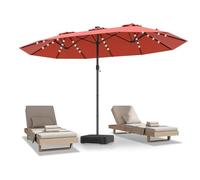 COSTWAY Sombrilla Terraza Exterior Doble 470 x 280cm, Sombrillas Jardin Grandes con 48 Luces LED y Base, Panel Solar de Carga automática, Sistema de Manivela (470 x 280 cm (con LED y Base),Naranja)