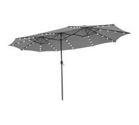 COSTWAY Sombrilla Terraza Exterior Doble, Sombrillas Jardin Grandes con 48 Luces LED, Panel Solar de Carga automática, Sistema de Manivela, Parasol Terraza Exterior (470 x 280 cm (con LED),Gris)