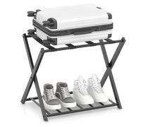 COSTWAY Soportes para Maletas Plegable, Estante Bastidor para Equipaje de Metal con 4 Correas para Hogar Hotel, Portaequipajes Plegable para Maleta, Reposa Maletas Hotel, 68 x 43 x 58 cm (1, negro)